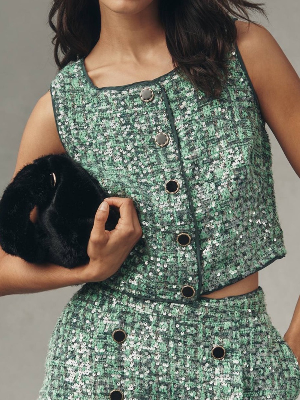 Anthropologie Maeve Sequin Tweed Vest